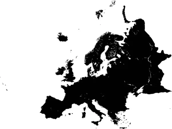 Detaljerad Svart Flankkarta Över Den Europeiska Kontinenten Med Sjöar — Stock vektor