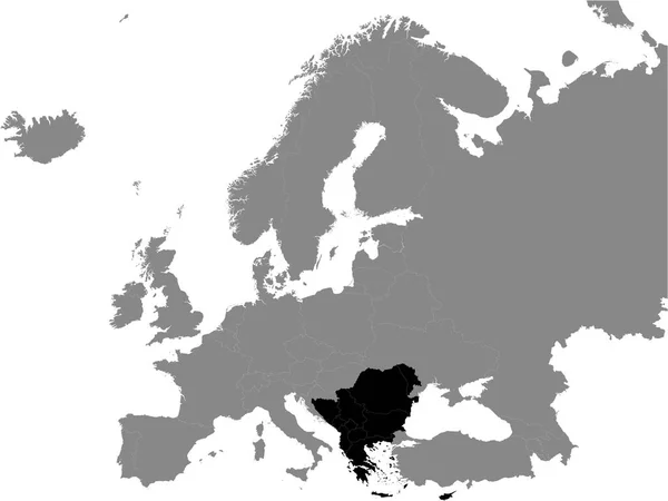 Detaillierte Schwarze Flache Politische Landkarte Südosteuropas Auf Grauem Hintergrund Des — Stockvektor