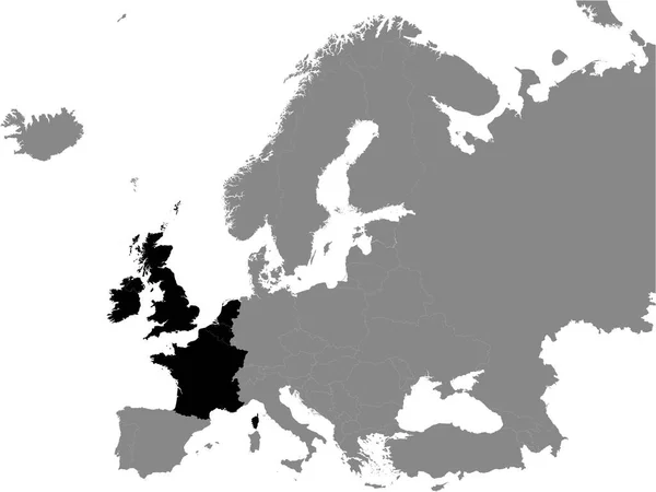 Carte Politique Plate Noire Détaillée Europe Occidentale Sur Fond Gris — Image vectorielle