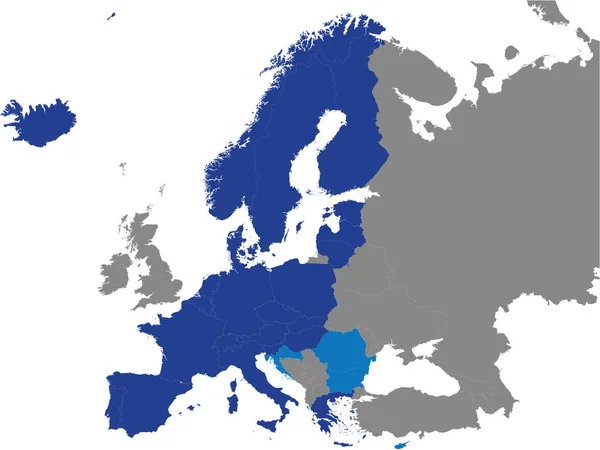 Detaillierte Farbige Flache Politische Landkarte Des Schengen Raums Auf Grauem — Stockvektor