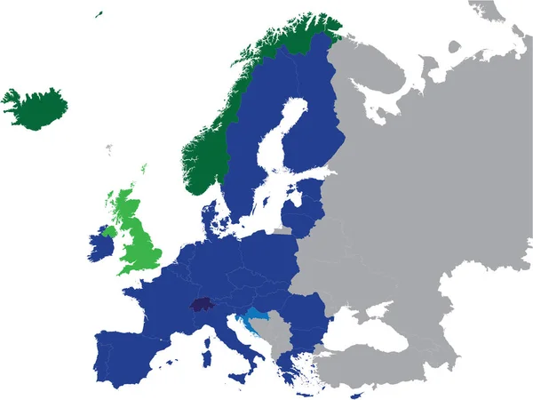 Mapa Político Plano Coloreado Detallado Del Espacio Económico Europeo Eee — Archivo Imágenes Vectoriales