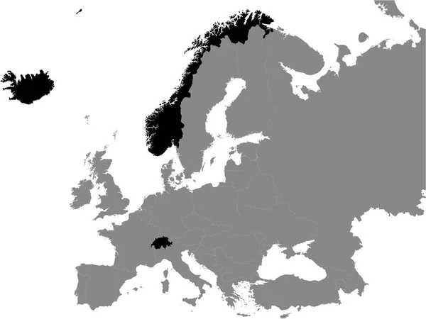 Carte Politique Plate Noire Détaillée Association Européenne Libre Échange Aele — Image vectorielle