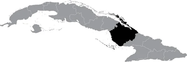 古巴灰色地图内的卡马圭省黑色位置图 — 图库矢量图片