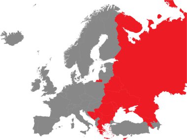 Doğu Ortodoks Çoğunluğu Avrupa Ülkelerinin Gri Arkaplan Hakkında Ayrıntılı Kırmızı Düz Siyasi Haritası