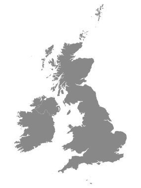 Britanya Adaları 'nın Ayrıntılı Gri Düz Coğrafi Haritası (Birleşik Krallık, Man Adası, İrlanda Cumhuriyeti))