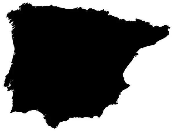 Detailed Black Flat Geographical Map Iberian Peninsula — 스톡 벡터