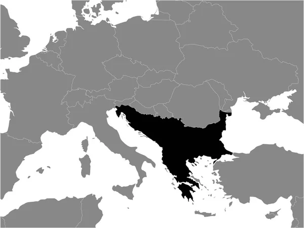 Carte Politique Plate Noire Détaillée Péninsule Balkanique Sur Fond Gris — Image vectorielle