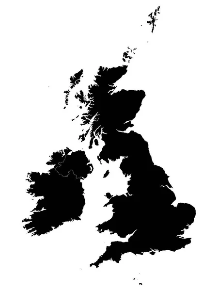 不列颠群岛 联合王国 马恩岛 爱尔兰共和国 详细的黑色平面地理图 — 图库矢量图片