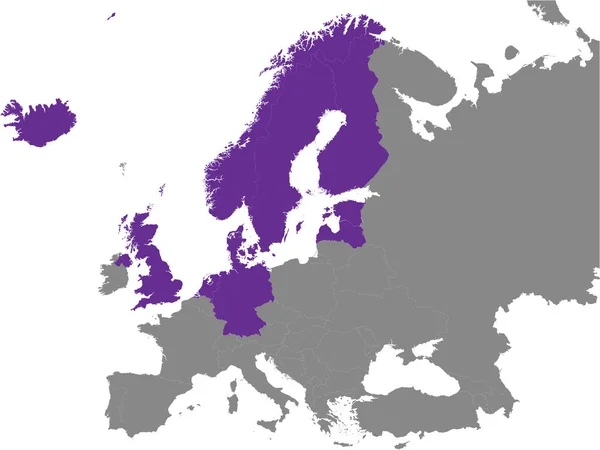 Mappa Dettagliata Politica Piatta Viola Della Mappa Dei Paesi Europei — Vettoriale Stock