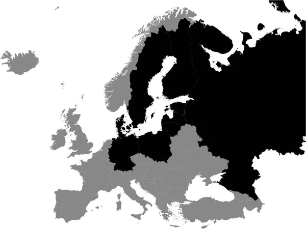 Szczegółowa Czarna Płaska Mapa Polityczna Regionu Morza Bałtyckiego Dania Estonia — Wektor stockowy