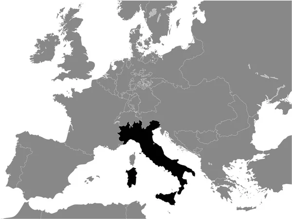 欧洲大陆灰色地图内的意大利王国黑色平面地图 1870年 — 图库矢量图片