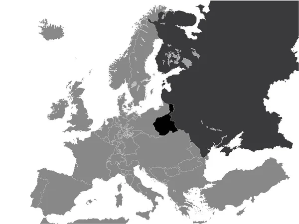 Czarna Płaska Mapa Kongresu Polska Rok 1815 Wewnątrz Szarej Mapy — Wektor stockowy