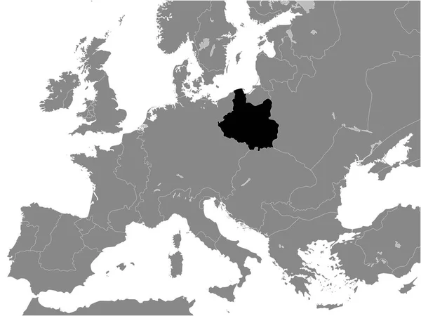 欧洲大陆灰色地图内的波兰王国黑色平面地图 1190年 — 图库矢量图片