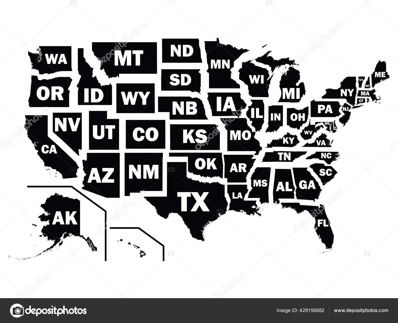 Usa Map With States Abbreviations Depositphotos 429156882 Stock Illustration Silhouette Map United States America