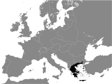 Yunanistan Cumhuriyeti Siyah Düz Haritası (1935) Avrupa Kıtasının Gri Haritası içinde