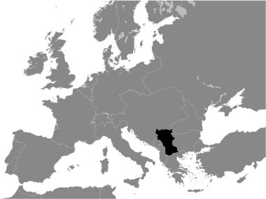 Sırbistan Krallığı Siyah Düz Haritası (1914 yılı) Avrupa Kıtasının Gri Haritası içinde