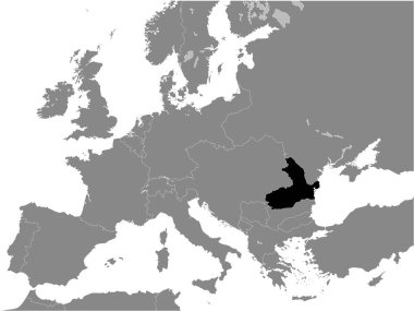 Romanya Krallığının Kara Düz Haritası (1890) Avrupa Kıtasının Gri Haritası içinde