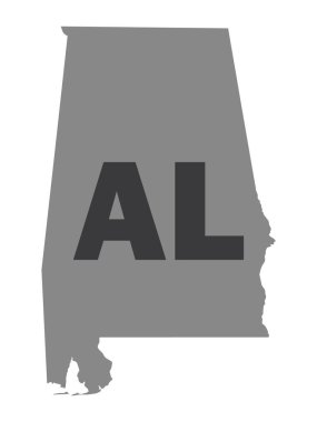 Silhouette Map of the US Federal State of Alabama with it's Postal Code Abbreviation clipart