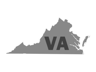 Virginia Eyaleti Siluet Haritası. Posta Kodu Kısaltması ile birlikte.