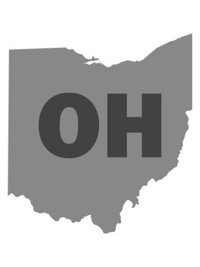 ABD Federal Ohio Eyaleti 'nin siluet haritası. Posta Kodu kısaltması.