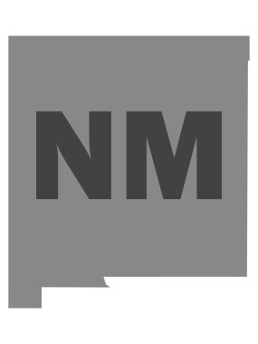 New Mexico Federal Eyaleti 'nin siluet haritası. Posta kodu kısaltması.