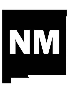 New Mexico Federal Eyaleti 'nin siluet haritası. Posta kodu kısaltması.