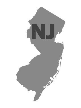 New Jersey Federal Eyaleti 'nin siluet haritası. Posta kodu kısaltması.