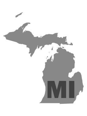 ABD Federal Michigan eyaletinin siluet haritası. Posta kodu kısaltması.
