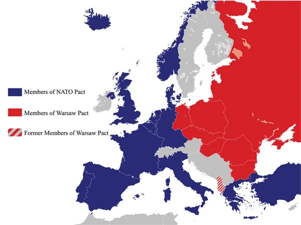 Mapa Plano Vermelho Azul Otan Pacto Varsóvia Europa Ano 1973 — Vetor de Stock