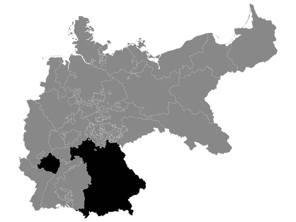 德意志帝国内部的巴伐利亚黑色平面地图 1871年 位于欧洲大陆灰色地图之内 — 图库矢量图片