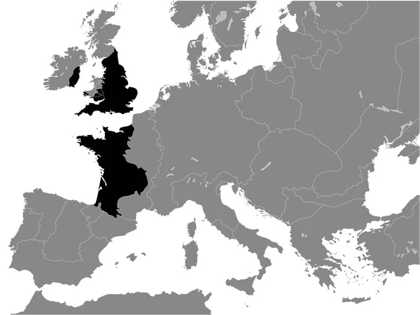 Black Flat Map Angevin Empire 1190 Innanför Gray Map European — Stock vektor