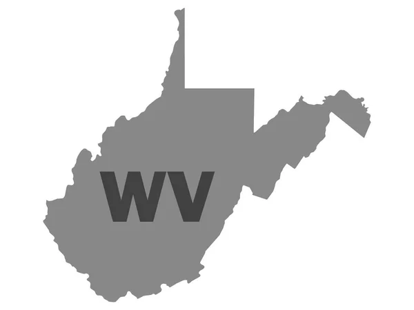 Silhouettenkarte Des Bundesstaates West Virginia Mit Seiner Postleitzahlkürzel — Stockvektor