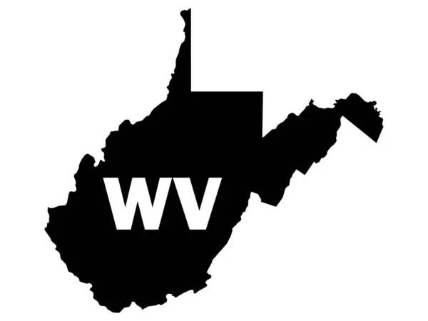 Silhouettenkarte Des Bundesstaates West Virginia Mit Seiner Postleitzahlkürzel — Stockvektor