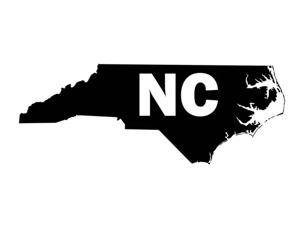 Mapa Silhouette Del Estado Federal Carolina Del Norte Con Abreviatura — Vector de stock