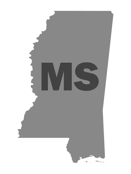Mississippi Federal Eyaleti Nin Siluet Haritası Posta Kodu Kısaltması — Stok Vektör