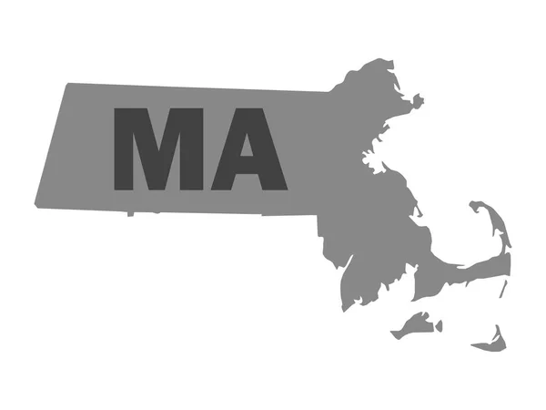 Mapa Silhouette Mancomunidad Massachusetts Con Abreviatura Código Postal — Vector de stock