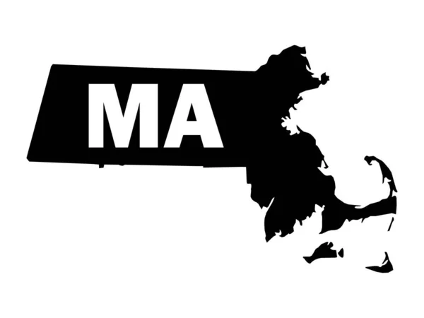 Silhouette Mappa Del Commonwealth Del Massachusetts Con Suo Codice Postale — Vettoriale Stock