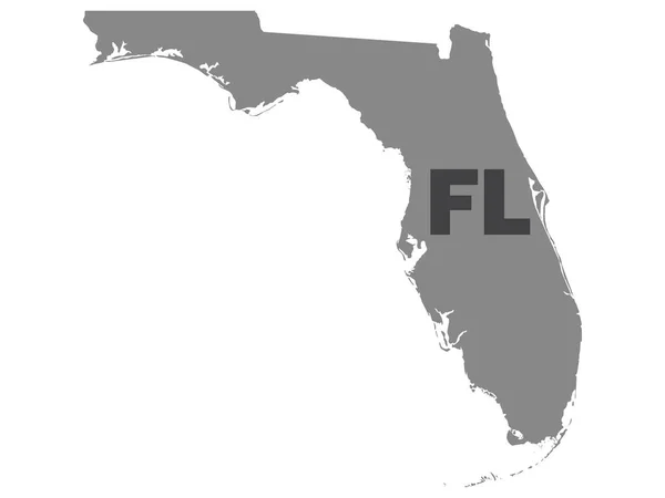 Silueta Mapa Federálního Státu Florida Zkratkou Psč — Stockový vektor