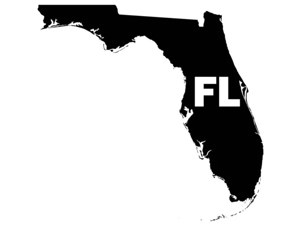 Silueta Mapa Federálního Státu Florida Zkratkou Psč — Stockový vektor