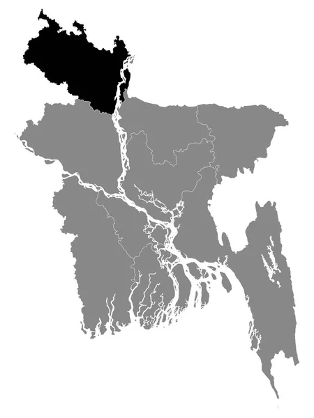 Mappa Nera Bangladesh Division Rangpur All Interno Della Mappa Grigia — Vettoriale Stock