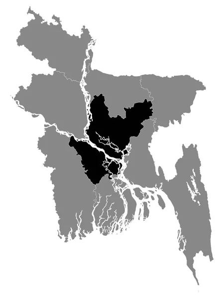 达卡孟加拉分区在孟加拉国灰色地图内的黑色位置图 — 图库矢量图片