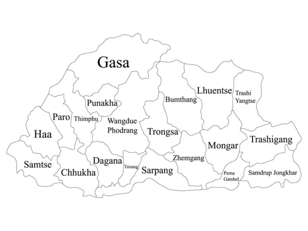 White Labeled Districts Mapa País Asiático Butão — Vetor de Stock