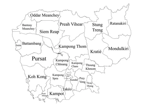 White Labeled Provinces Mapa País Asiático Camboja — Vetor de Stock