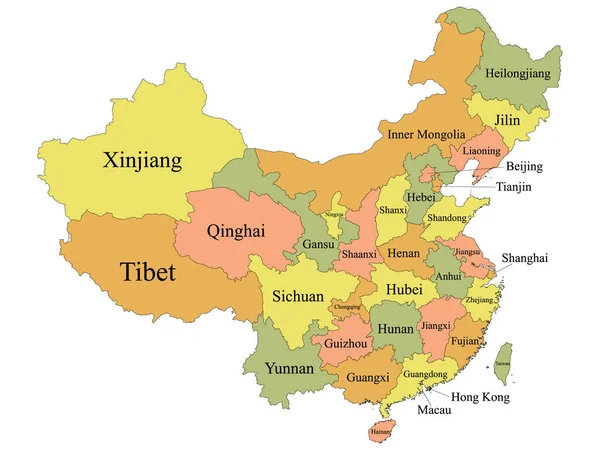 Pastel Color Etiquetado Provincias Mapa Del País Asiático China — Archivo Imágenes Vectoriales