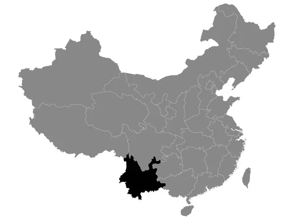 Карта Черного Расположения Китайской Провинции Юньнань Рамках Серой Карты Китая — стоковый вектор