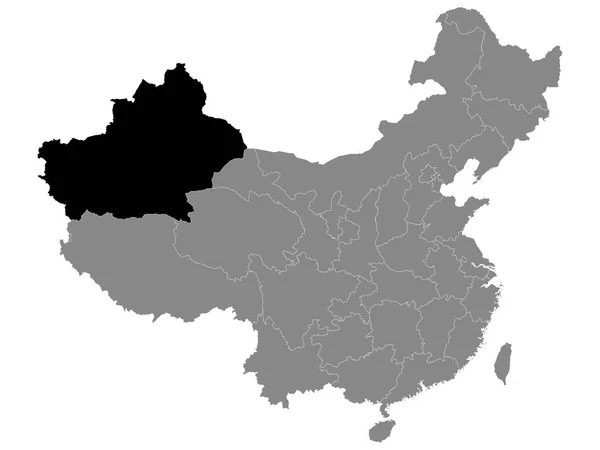Карта Черного Расположения Китайского Автономного Района Синьцзян Уйгур Рамках Серой — стоковый вектор