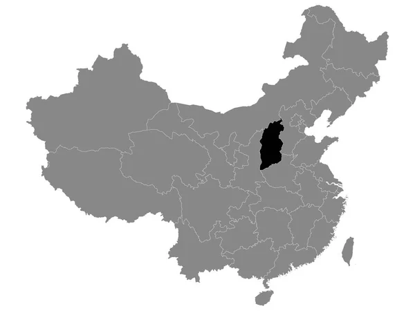 Карта Черного Расположения Китайской Провинции Шаньси Рамках Серой Карты Китая — стоковый вектор