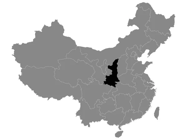 Карта Черного Расположения Китайской Провинции Шэньси Рамках Серой Карты Китая — стоковый вектор