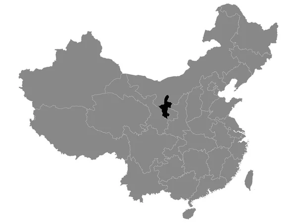 Карта Черного Расположения Китайского Автономного Района Нинся Хуэй Рамках Серой — стоковый вектор