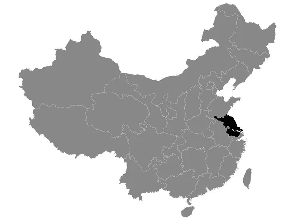 Svart Plats Karta Över Kinesiska Provinsen Jiangsu Inom Grå Karta — Stock vektor